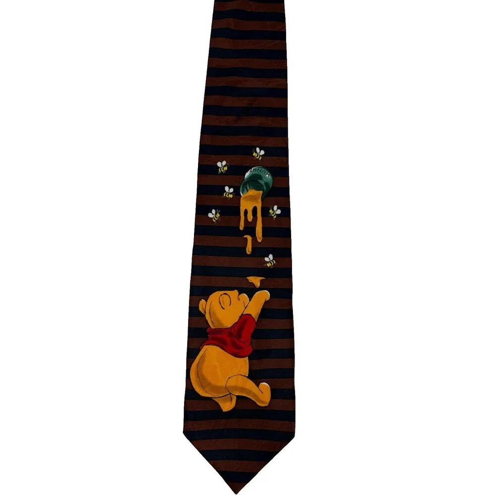 Disney Winnie the‎ Pooh Honey Pot Tie Brown & Black Striped  57.5